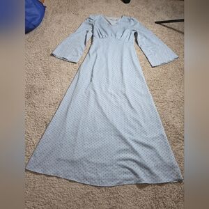 Veiled Collection Light Blue Polka Dot Long Bell Sleeve Maxi Dress Modest XS